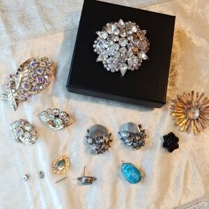 All Vintage Wear Repair Harvest Jewelry Lot Coro .925 Sterling Rhinestone Scarab